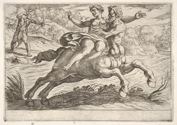Nessus försöker ta Dejanira från Hercules: Nessus håller Dejanira fast på sin rygg wh..., 1608.