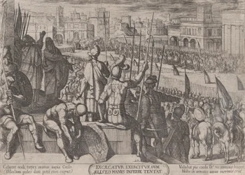 Tavla 20: Elisha tar med den förblinda syriska armén till kungen av Israel, från..., ca. 1590-ca. 1610.