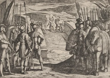 Platt 35: Bataverna blir rädda och börjar fredssamtal, från The War of the Romans Ag..., 1611.