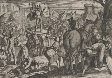 Plansch 5: Bruno utses till ledare för caninefaterna, ur Romarnas krig mot..., 1611.