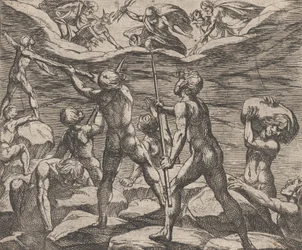Plåt 6: Jättarna som försöker storma Olympus Gigantomachia, från Ovidius 