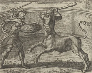 Theseus and the Minotaur Minotaurum Theseus vincit, från The Metamorphos..., publicerad efter 1606.