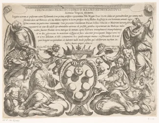 Titeltryck med dedikation till och vapen av Cosimo II de