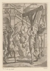 Brinnande hänger upp och ner och slår Tortyr som lidit av kristna martyrer (serietitel) Varia tormentorum et supplicioru crudelium (...) (serietitel)