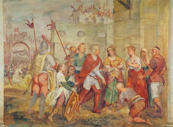 Jacopo Barbarigo befriade drottning Margareta av Ungern från turkarna 1426 (väggmålning)