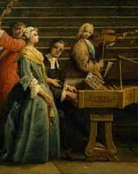 Concert at the Villa, av Antonio Visentini (1688-1782), piano och violin, olja på duk, 207x320, Italien