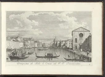 Utsikt över Canal Grande, Santa Maria di Nazareth och San Simeone Piccolo i Venedig Prospekt från det heliga korsets hus till P. P. Discalceatos (titel på objekt) Den mest kända utsikten över staden Venedig, från Antoniuskanalens 38 paneler, tryckta i mäss