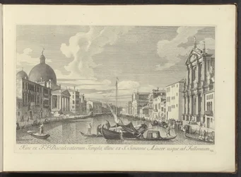 Utsikt över Canal Grande, Santa Maria di Nazareth och San Simeone Piccolo i Venedig Därav från F.F. Temple of the Discalced, bortom från S. Simeon Minor till Fullonium (titel på objekt) Den mest kända utsikten över staden Venedig, från Antoniuskanalen