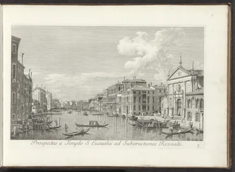 Utsikt över Canal Grande och kyrkan i San Stae te Venetië Utsikt från Sankt Eustathius tempel till Rivoaltis understrukturer (titel på objektet) Den mest kända utsikten över staden Venedig, från Antoniuskanalens 38:e panel, tryckt i mässing av Antonio Vise