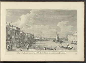 Se på Canal Grande och kyrkan i Santa Chiara i Venedig Från tvättstugan till House of St. Clare där kanalen slutar (titel på objekt) Den mest kända utsikten över staden Venedig, från Antoniuskanalens 38:e panel, tryckt i mässing av Antonio Visentini i