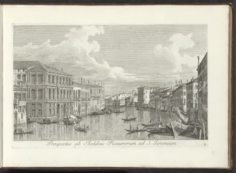 Utsikt över Canal Grande i Venedig Utsikt från husen i Pisa till St. Jeremia (titel på objektet) Den mest kända utsikten över staden Venedig, från Antoniuskanalens 38 paneler, tryckta på mässing av Antonio Visentini, uppdelade i tre delar. den andra delen