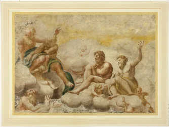 Sankt Petrus och andra sittande apostlar, med Sankt Johannes evangelisten nedan