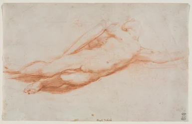 Studie av en fallen soldat, möjligen omvändelsen av Saul recto..., ca. 1525.