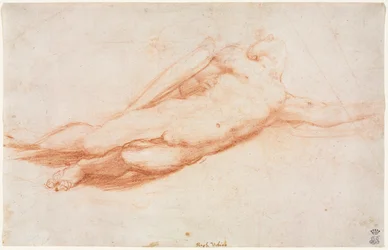 Studie av en fallen soldat, möjligen omvändelsen av Saul recto, ca. 1525.