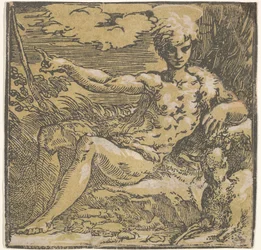 Johannes Döparen i öknen, ett lamm vid hans sida, ca. 1527-30.