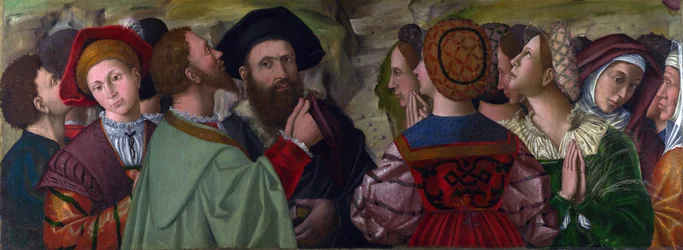 ""Familjen Giusti i Verona, Italien"" Målning av Antonio da Vendri (cirka 1476-1555), olja på duk, 55 x 153 cm, ca 1520 London National Gallery