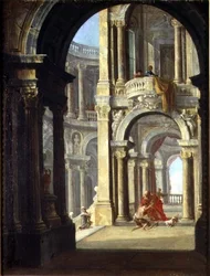 En Capriccio av ett barockpalats med den förlorade sonens återkomst