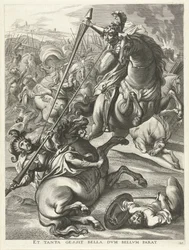 Akilles besegrar Telephos; Ferdinands intåg i Gent 1635 Et tanta gessit bella dvm bellvm parat (titel på objekt)