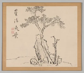 Dubbelalbum av landskapsstudier efter Ikeno Taiga, volym 1 blad 4, 1700-talet.
