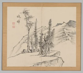 Dubbelalbum av landskapsstudier efter Ikeno Taiga, volym 2 blad 21, 1700-talet.