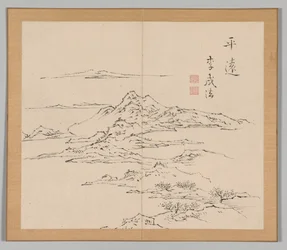 Dubbelalbum av landskapsstudier efter Ikeno Taiga, volym 2 blad 8, 1700-talet.