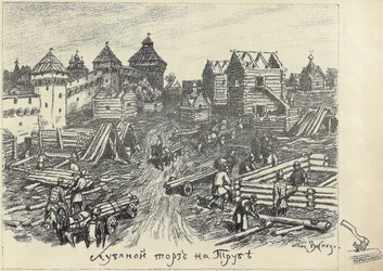 Lubyanoi Rynok trämarknad vid Truba Trubnaya-torget i Moskva, tidigt 1920-tal.