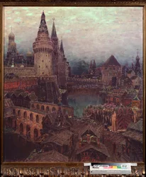 Moskva på 1600-talet, Dawn at the Resurrection Gate - Målning av Appolinari Mikhaylovich Vasnetsov (1856-1933), olja på duk