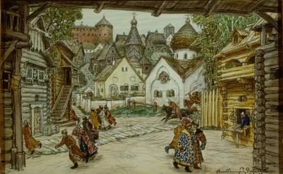 Scenografi för operan The Oprichnik The Guardsman av Pyotr Tchaikovsky, 1911