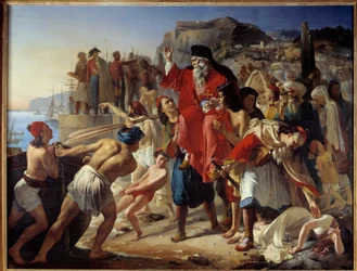 Bordningen av Parganiotes. Historiescen under det grekiska frihetskriget (1819). Målning av Appollodore Callet (1779-1831)