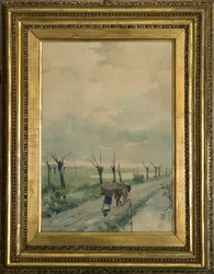 Landskap med personer 1918-19 (akvarell på kolteckning)