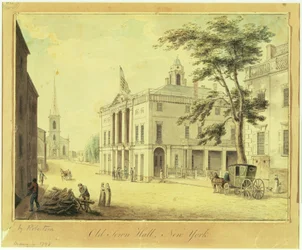 Det gamla stadshuset (Federal Hall) New York City, 1798 (grafit, wc, penna och bläck på papper)