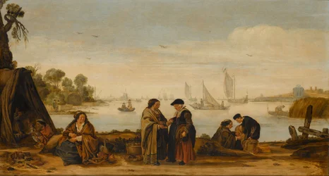 Flodlandskap med spåkvinnor, ca 1625-1630 (olja på pannå)