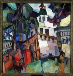 Porttornet till det nya klostret i Jerusalem (Israel). (Gate Tower, New Jerusalem Monastery). Målning av Aristarkh Vasilyevich Lentulov (Lentulov) (1882-1943), olja på duk