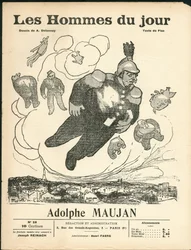 Omslag till ""Dagens män"", ca. 1905 - Illustration av Aristide Delannoy (1874-1911): Ballonger - Clemenceau George, Jaures Jean, Fallieres Armand (1841-1931), Maujan Adolphe (1853-1914)