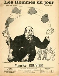 Omslag till "" Les Hommes du jour", cirka 1906 - Illustration av Aristide Delannoy (1874-1911): Silver - Rouvier Maurice (1842-1911) - Jonglering