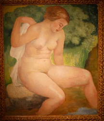 Badande i lund, ca 1931 (olja på trä)