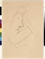 Naken knäböj. Teckning av Aristide Maillol (1861-1944). Penna på papper. Mått: 32x23cm. Musee Cantini, Marseille