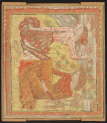 Två unga flickor i en fruktträdgård (projekt för en gobeläng), ca 1895-1900 (olja, tempera och grafit på kartong monterad på panel)
