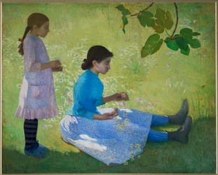 en krans av blommor (målning på duk)