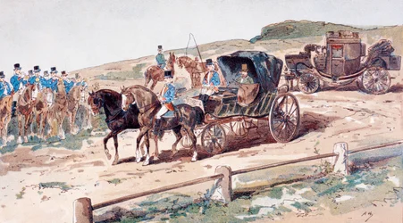 En postillion monterad på en vagnhäst, 1800-talet, 1886