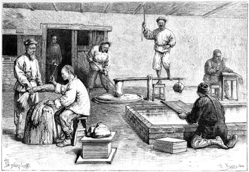 Ett pappersbruk, Kina, 1895.