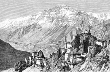 Dankar, Lahul och Spiti, Indien, 1895.