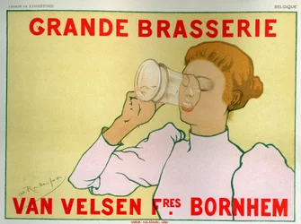 Kvinna som dricker öl, brasserie Van Velsen-reklam, slutet av 1800-talet (affisch)