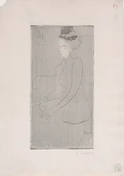 Femme assise avec chapeau a plumes (Sittande kvinna med fjäderhatt) c.1893 (etsning)