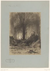 Skogsutsikt med stenblock Landskap med byar och skog (serietitel) Le village et les bois (serietitel på objekt)