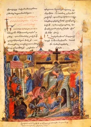 Nedstigningen i graven. Kristi begravning, ca 1200-99 (ljussatt manuskript)