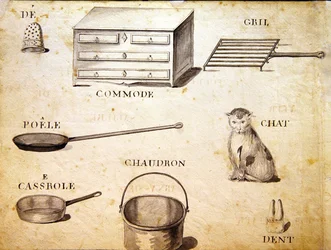 Illustrationer från "A French Alphabet Book of 1814", pub. av Charles Plante Fine Arts