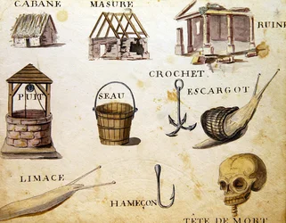 Illustrationer från "A French Alphabet Book of 1814", pub. av Charles Plante Fine Arts