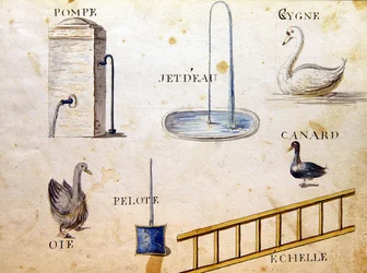 Illustrationer från "A French Alphabet Book of 1814", pub. av Charles Plante Fine Arts
