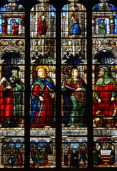 Saint Matthias (Mathias), Ezra (eller Ezra), profeten Habakkuk (eller Habakkuk) och Sibylle Tiburtine (eller Albunea of ​​Tibur) - Målat glas i Passionskapellet av Arnaud de Moles (1470-1520) färdigställd 1513 - Cathedral of St. Mary of Auch (Ger
